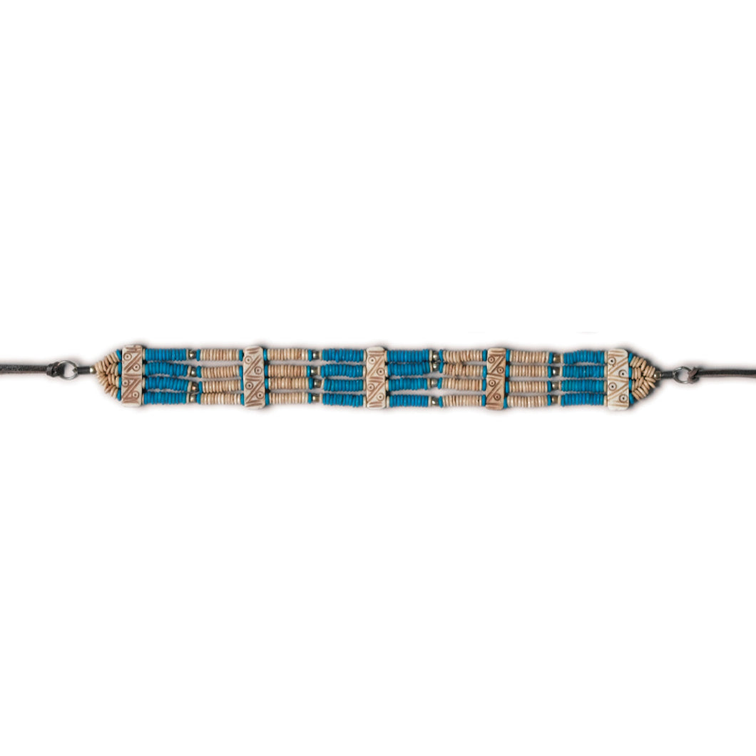 CN-015 Genuine Bone Choker Necklace or Hatband- Turquoise & Brown