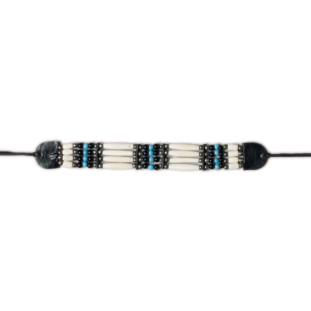 CN-017 Genuine Bone Choker Necklace -or Hatband - Black & Turquoise