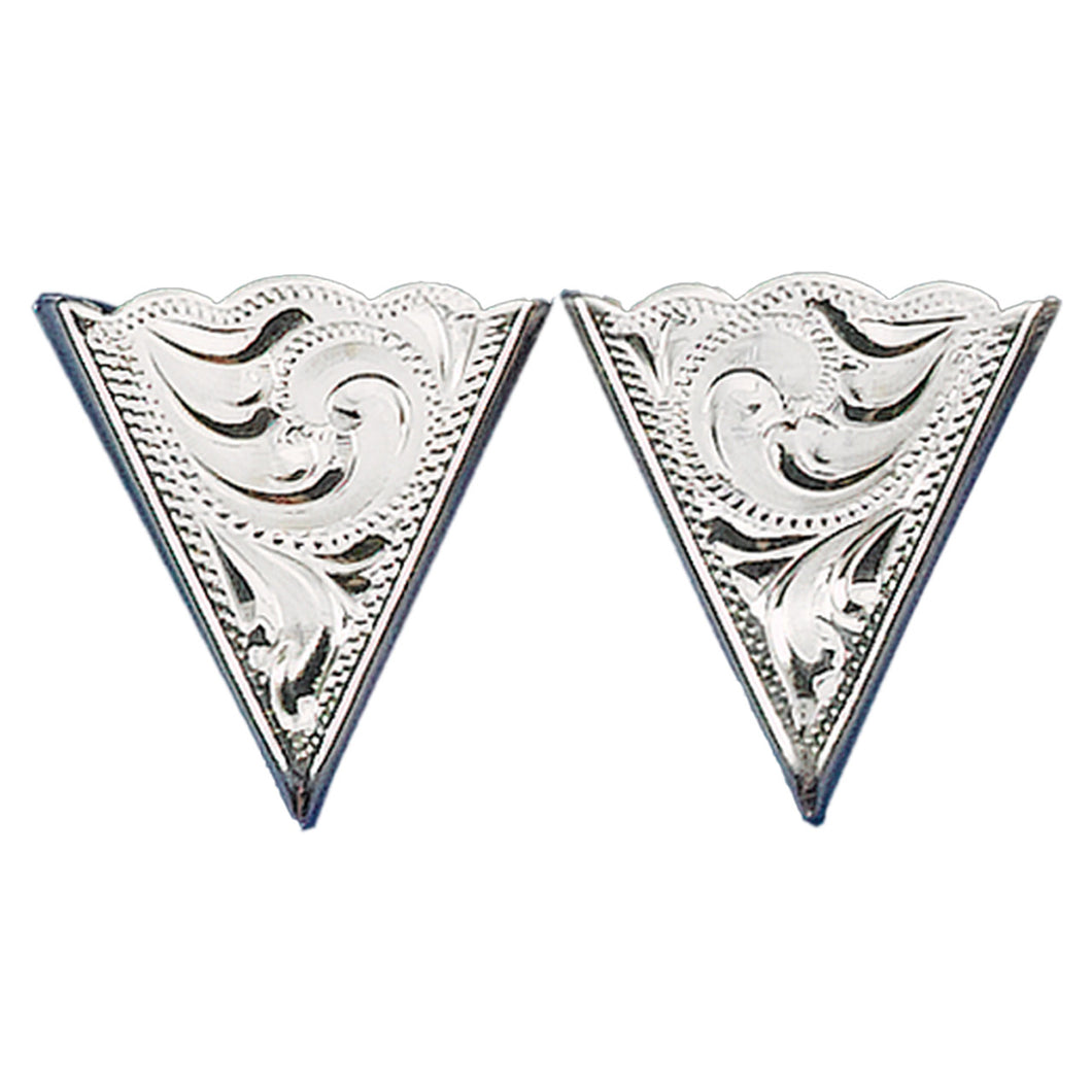 WE German Plated Engraved Collar Tips CT-63 Silver