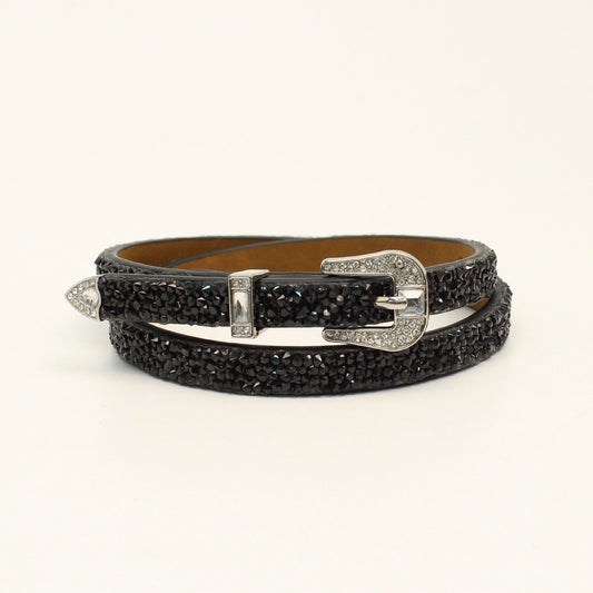 M&F HATBAND RHINESTONES 3 PIECE BUCKLE SET BLACK D740000001