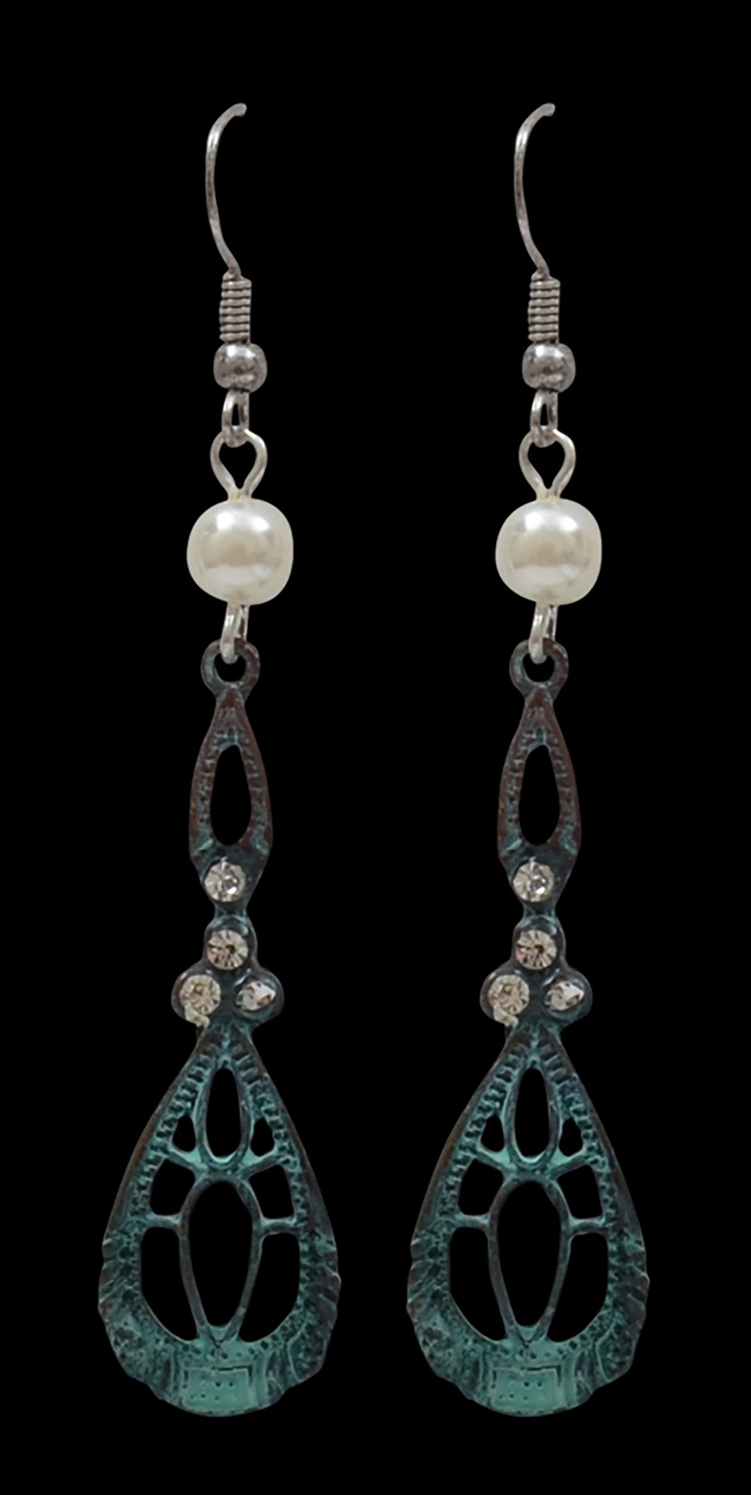 M&F DE0588PT Patina Filagree Crystal & Pearl Earrings
