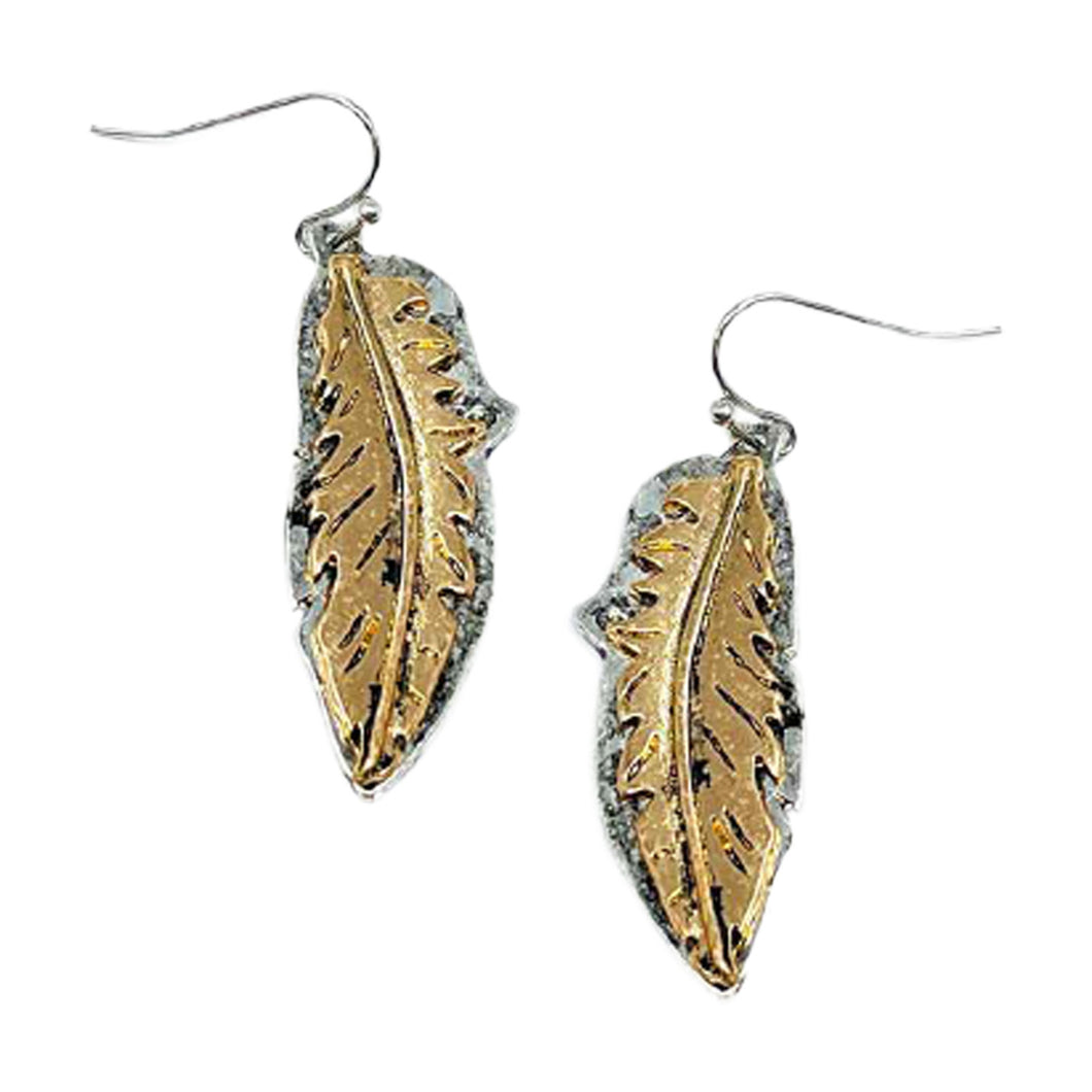 WE E6737 Etched Two-tone Feather Earrings