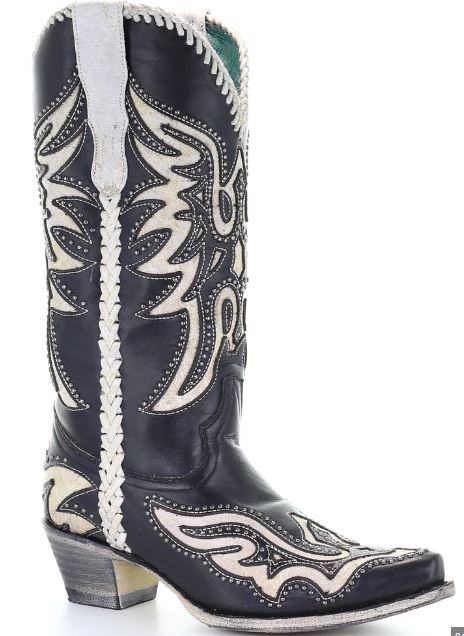 Corral E1543 Black White Inlay and Studs Woven Ladies Boots
