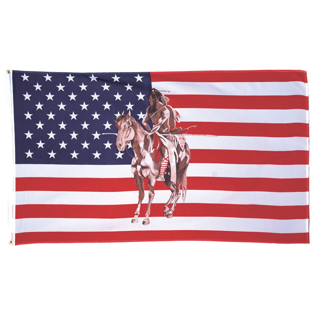Flag-20 Horse & Indian on American Flag 3' x 5'