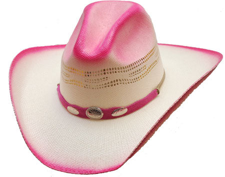 Western Express HC-81 Straw Hat - Hot Pink, Silver Conchos