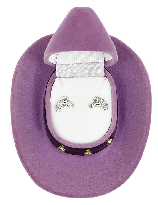 Western Express HE-103 Horse Head Earrings in Cowboy Hat Gift Box