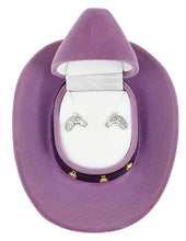 Load image into Gallery viewer, Western Express HE-103 Horse Head Earrings in Cowboy Hat Gift Box
