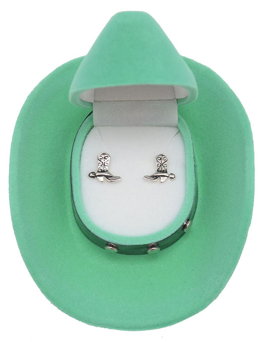 Western Express HE-141 Cowboy Boot Earrings in Cowboy Hat Gift Box