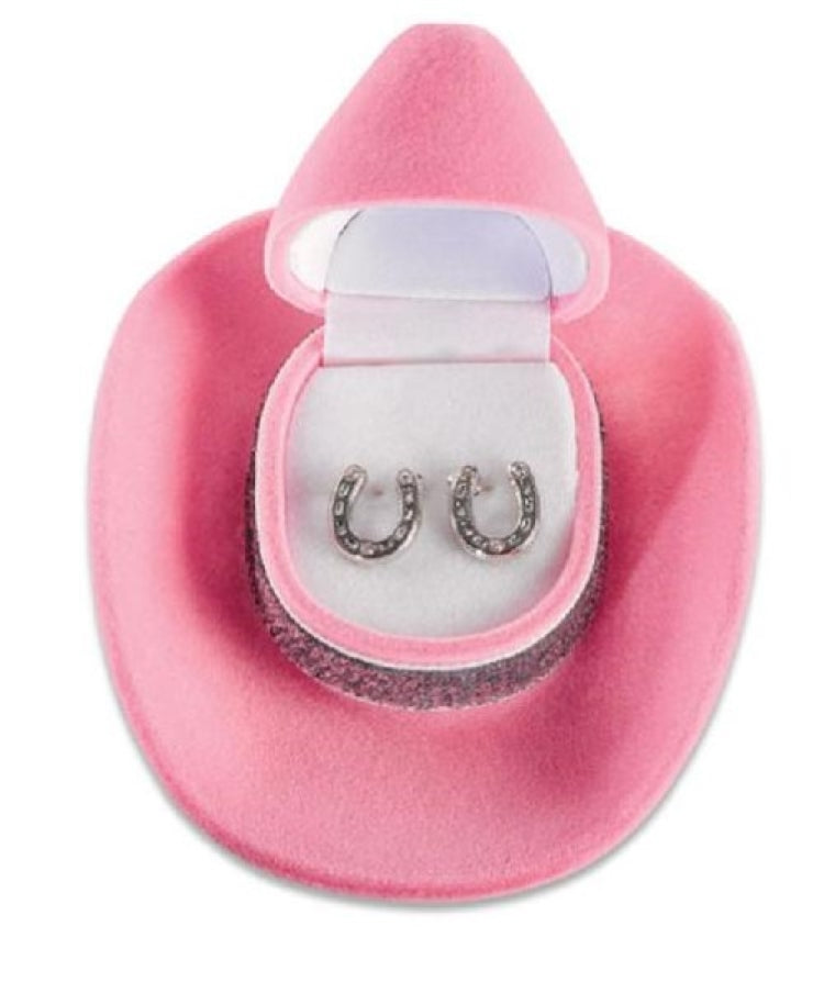 Western Express HE-400 Horseshoe Earrings in Cowboy Hat Gift Box