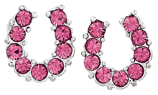 Western Express HE-600 Pink Rhinestone Horseshoe Earrings - Horse Head Gift Box