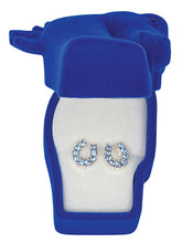 Load image into Gallery viewer, Western Express HE-898 Blue Rhinestone Horseshoe Earrings - Horse Head Gift Box
