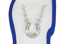 Load image into Gallery viewer, Western Express HN-3 Multi Coloured Rhinestone Horseshoe Necklace in a Horsehead Shaped Box
