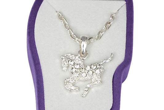 Western Express HN-4 Clear Rhinestone Pony Necklace Horsehead Gift Box