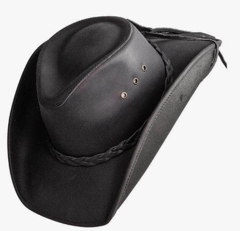 Hollywood Black Pinch Front Leather Cowboy Hat