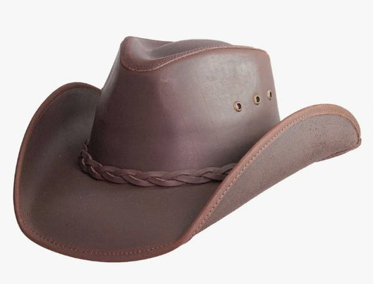 Hollywood Brown Pinch Front Leather Cowboy Hat