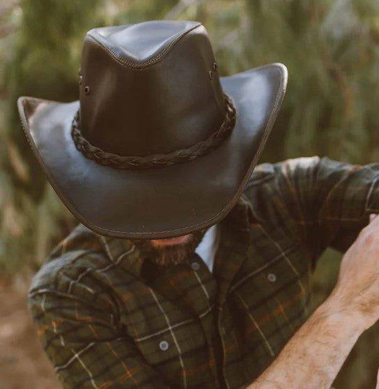 Hollywood Brown Pinch Front Leather Cowboy Hat