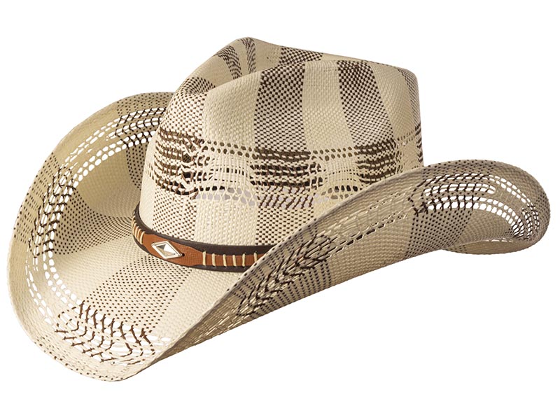 Western Express LIN-101 Straw Hat - Diamond Concho - Ivory & Brown Weave