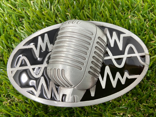 Buckle Vintage Black Microphone Music Oval MU072BK