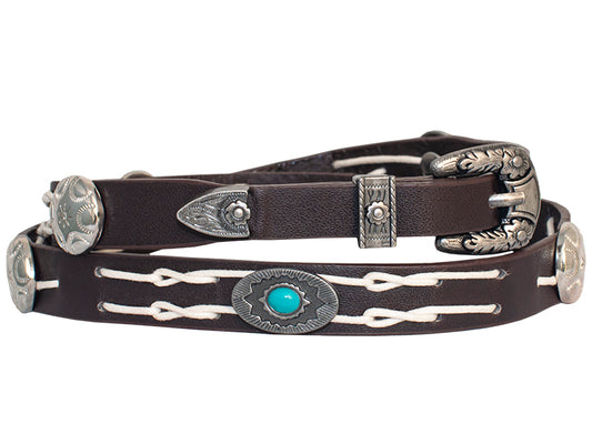 WE  OC-105 Chocolate Hat Band with Lacing and round concho studs