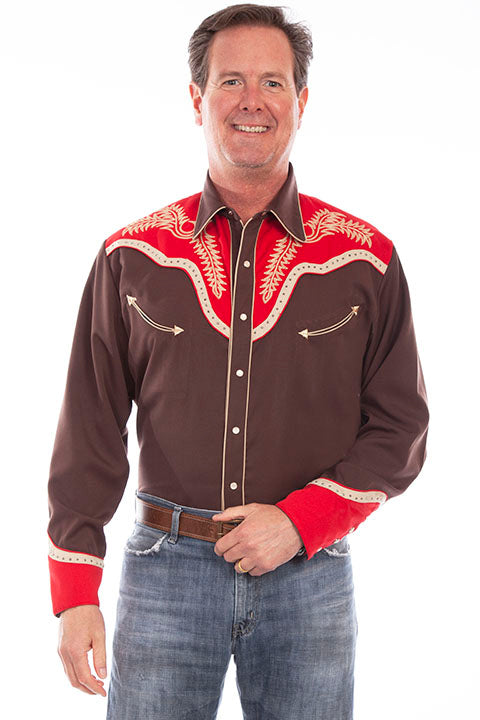 Scully P-911 Brown/Red Retro Mens Western Shirt