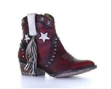Load image into Gallery viewer, Circle G by Corral Ladies Wine Star, Fringe &amp; Studs Ankle Bootie Q0182
