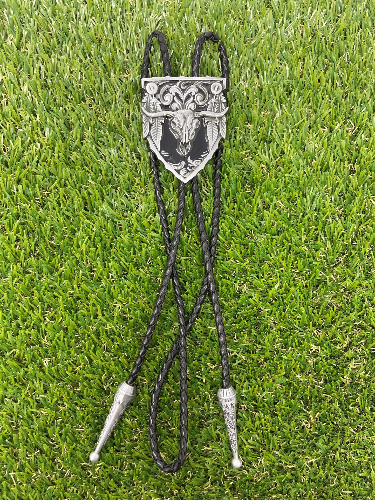 Vintage Black Enamel Long Horn Bolo Tie WT076BK