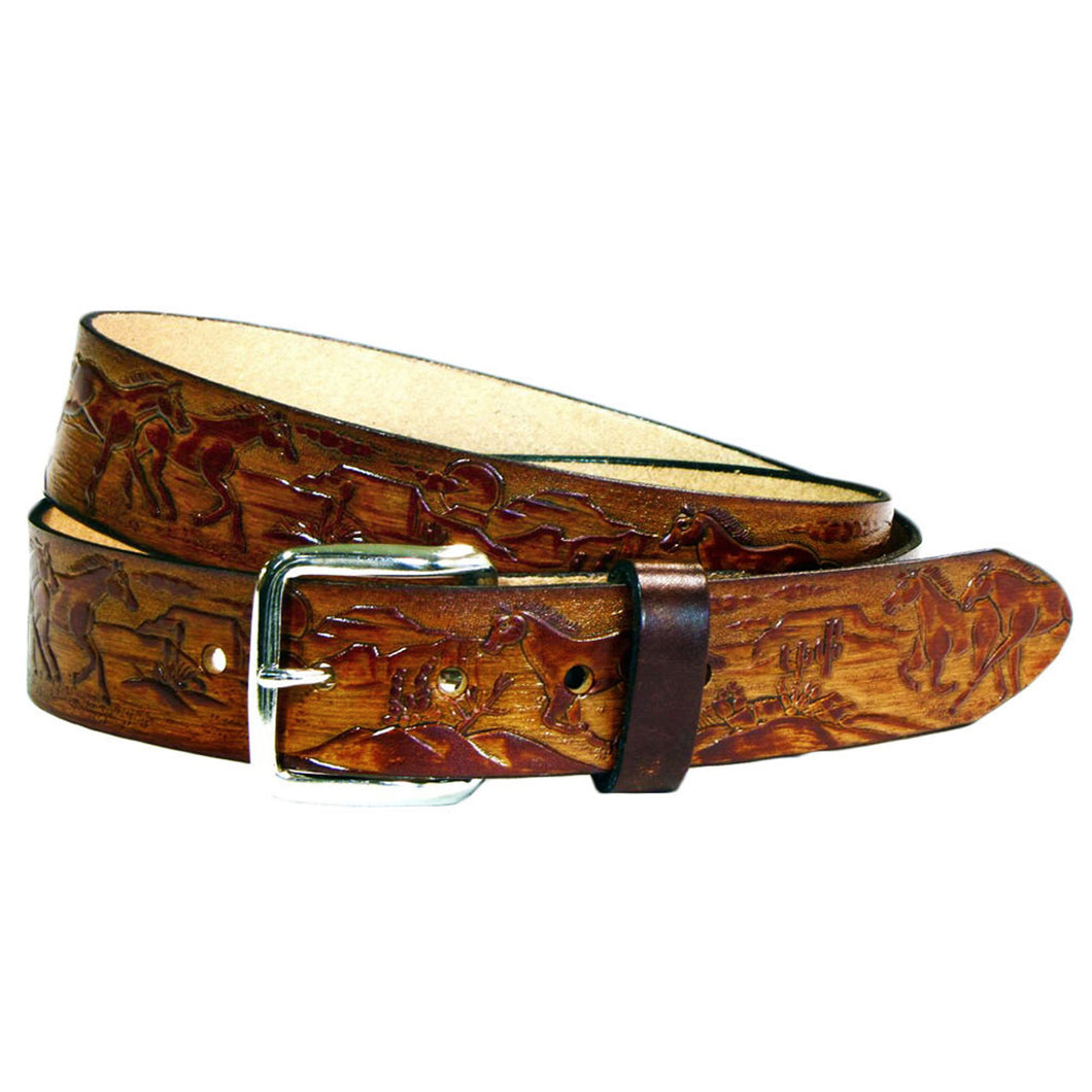 XM-5524 Brown Leather Belt with Horses