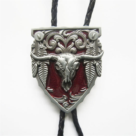 Vintage Red Enamel Long Horn Bolo Tie WT076RD
