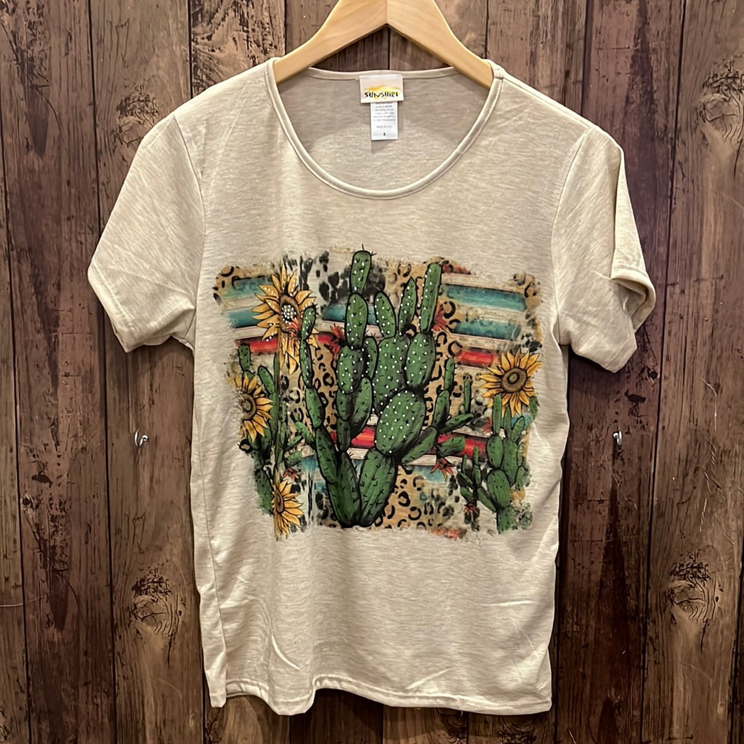 Sun Shirts 075-500 Oatmeal Serape Cactus Bling T-Shirt