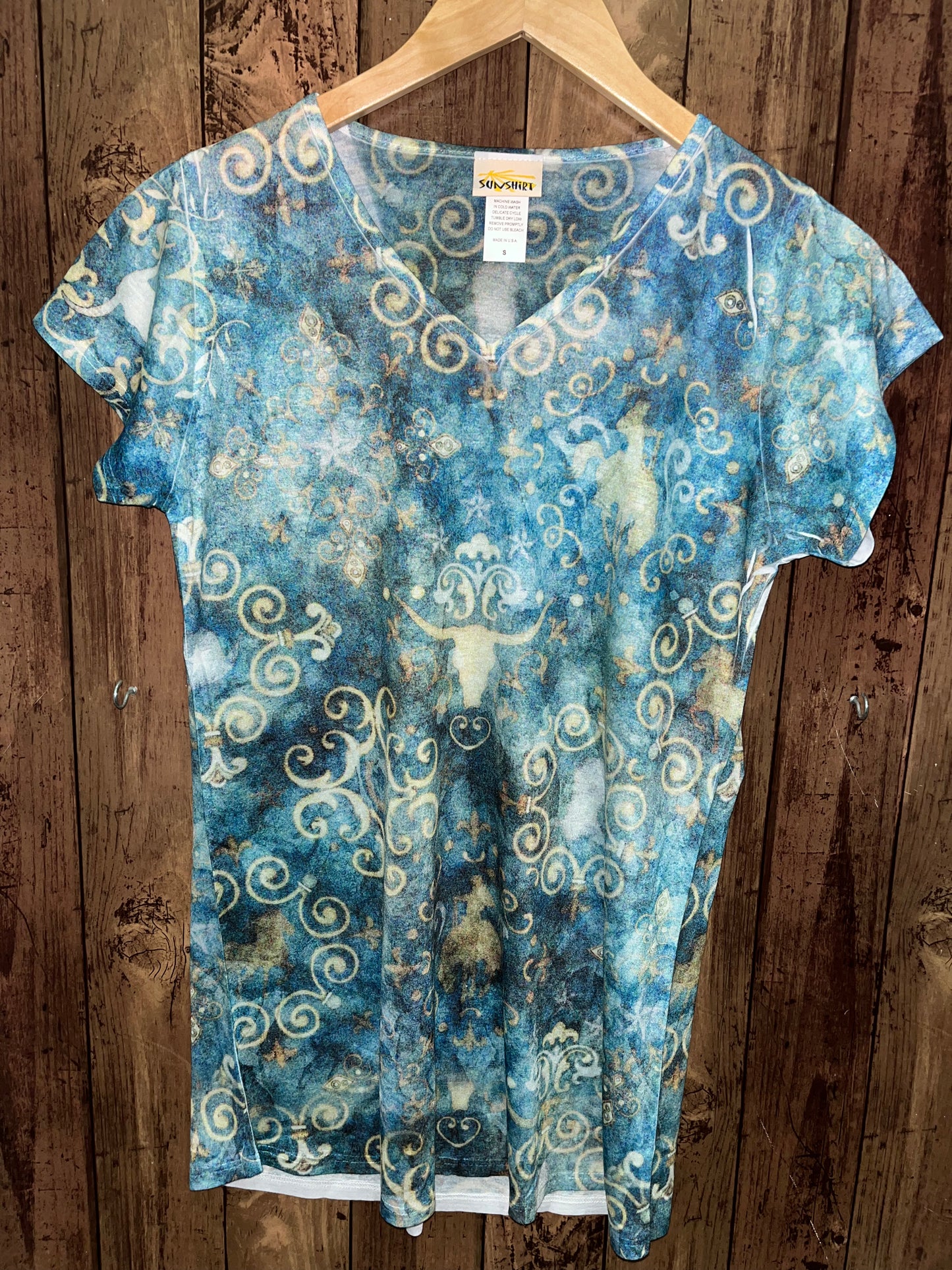 Sun Shirts 6657-300 Western Tie Dye 360 pattern V Neck T-Shirt
