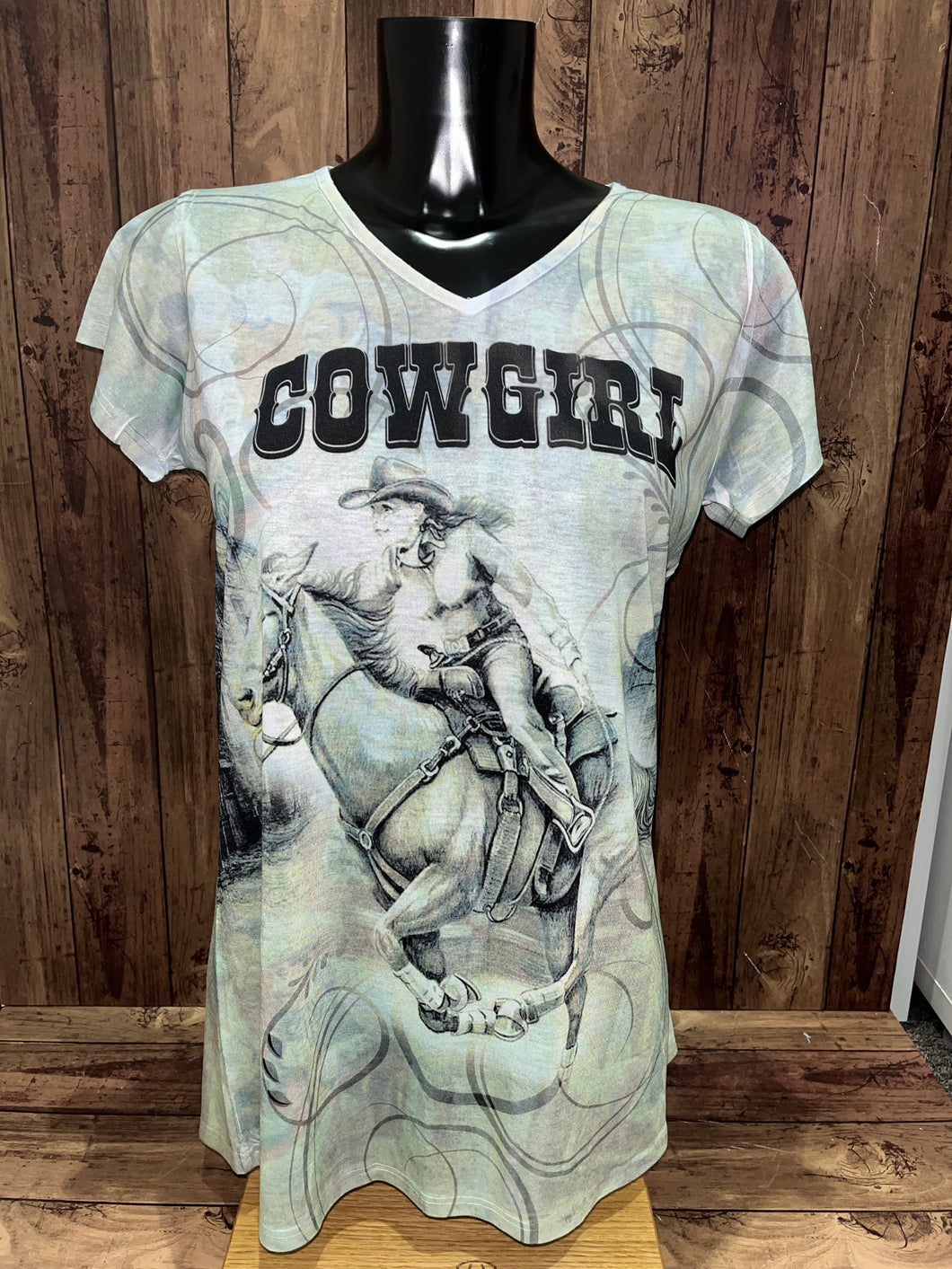 Sun Shirts 1064300 Cowgirls 360 pattern V Neck T-Shirt