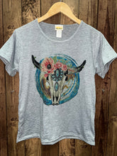 Load image into Gallery viewer, Sun Shirts 076-500-DNM Serape Cowskull Bling T-Shirt

