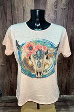 Load image into Gallery viewer, Sun Shirts 076-500-Org Serape Cowskull Bling T-Shirt
