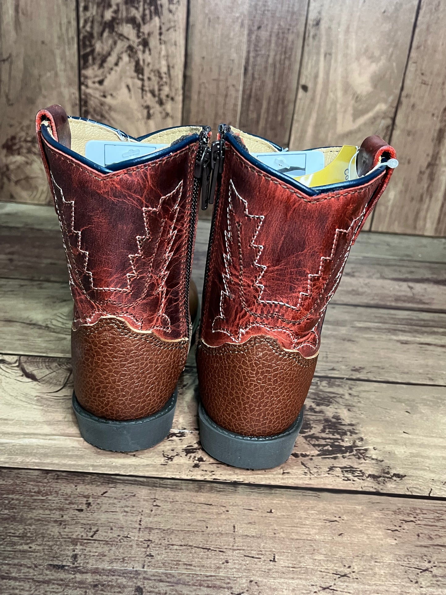 Smoky Mountain Boots 3057T Autry Ostrich Print Brown/Red Western Toddler Boots