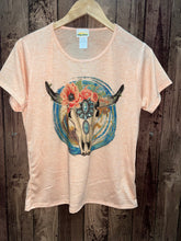 Load image into Gallery viewer, Sun Shirts 076-500-Org Serape Cowskull Bling T-Shirt
