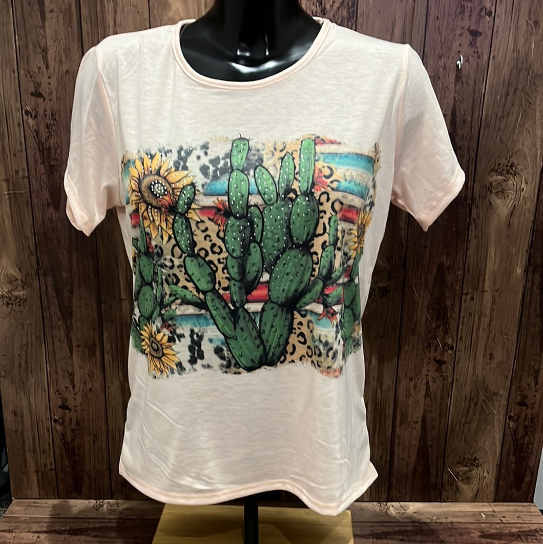 Sun Shirts 075-500 Blush Serape Cactus Bling T-Shirt