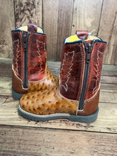 Load image into Gallery viewer, Smoky Mountain Boots 3057T Autry Ostrich Print Brown/Red Western Toddler Boots
